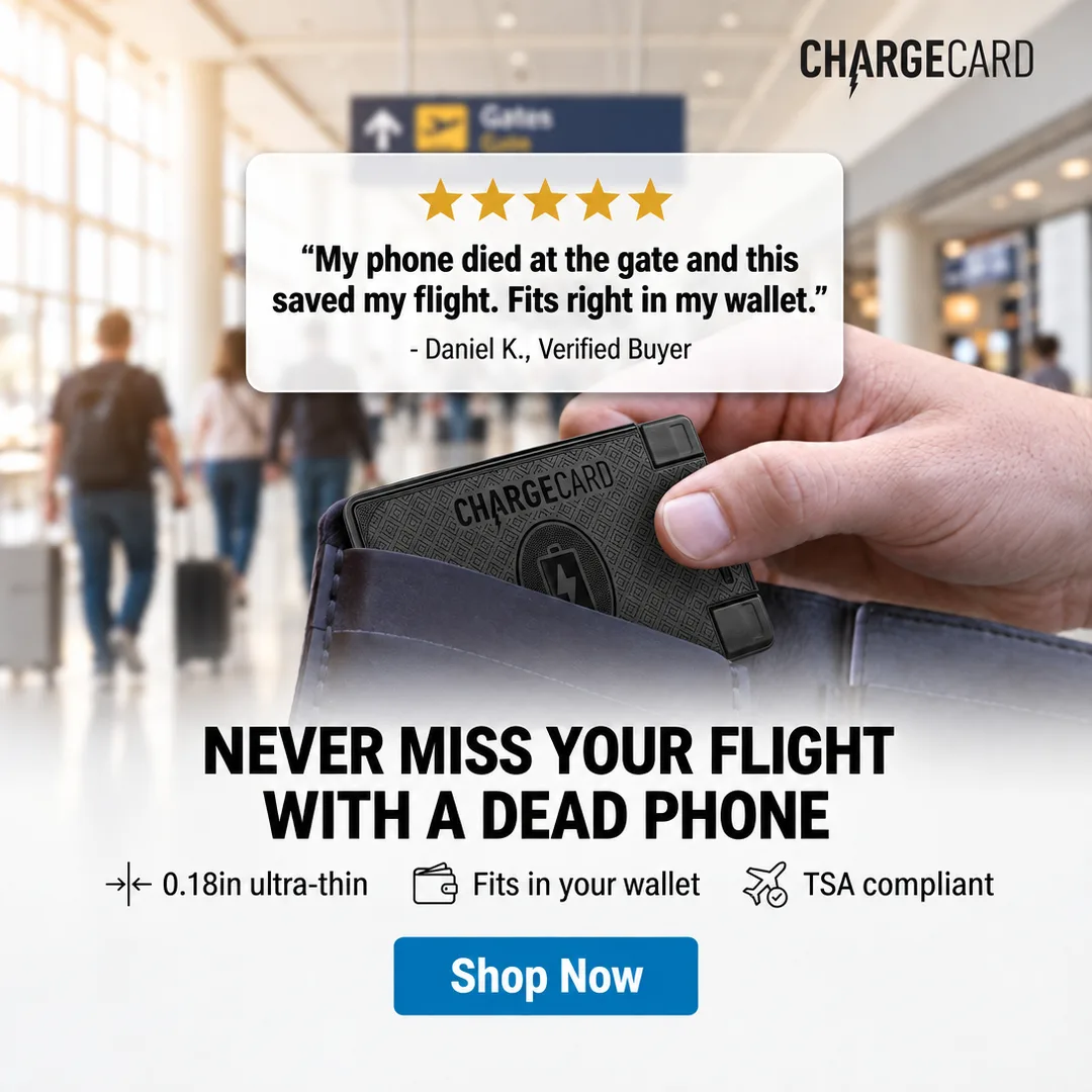 ChargeCard compact portable charger for travel and commutes