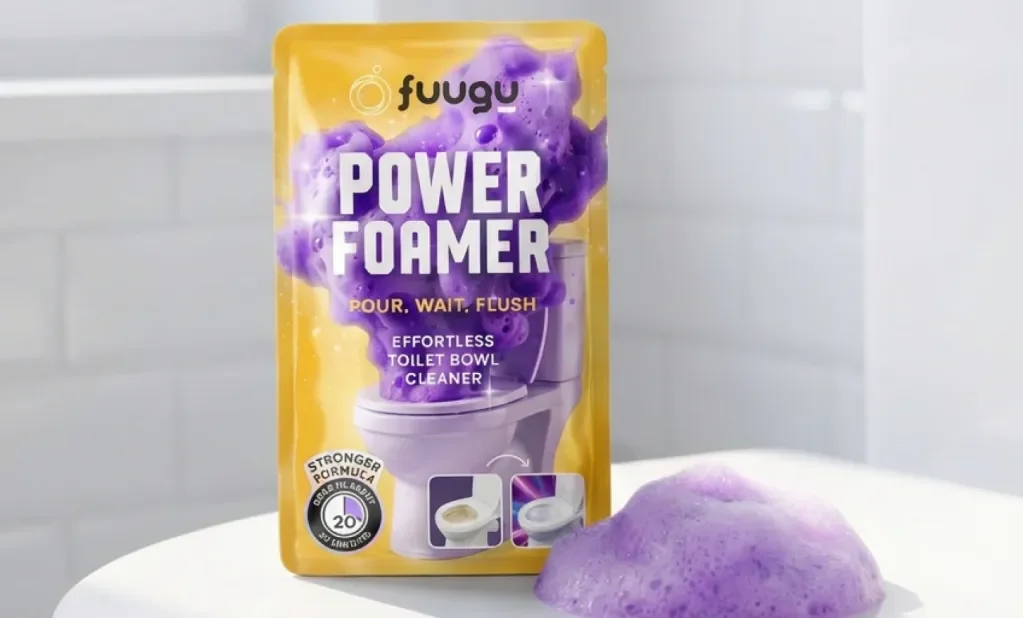 Fuugu foam cleaner compared with a liquid toilet gel that runs down the bowl