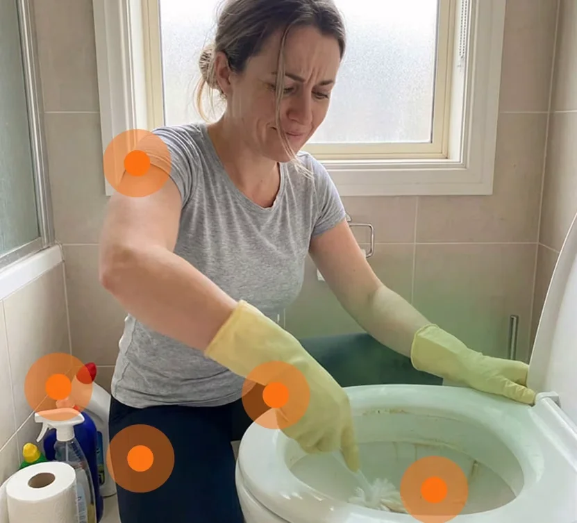 Hard water toilet ring and limescale at the bowl waterline