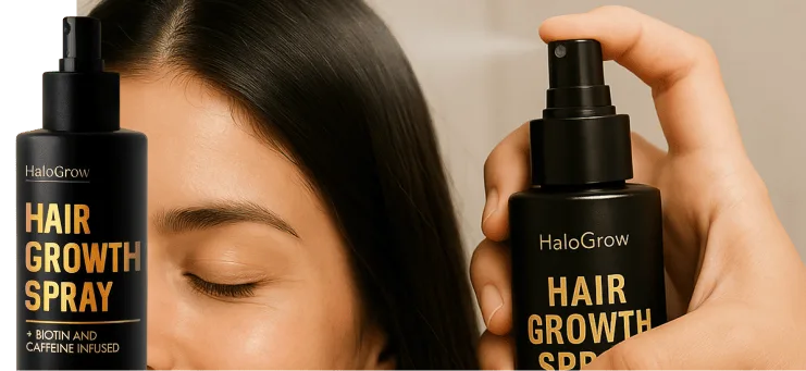 HaloGrow advertorial banner promoting natural hair growth ingredients