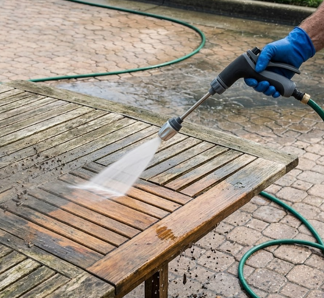 Cleaning wood deck and vinyl siding with Jetterix