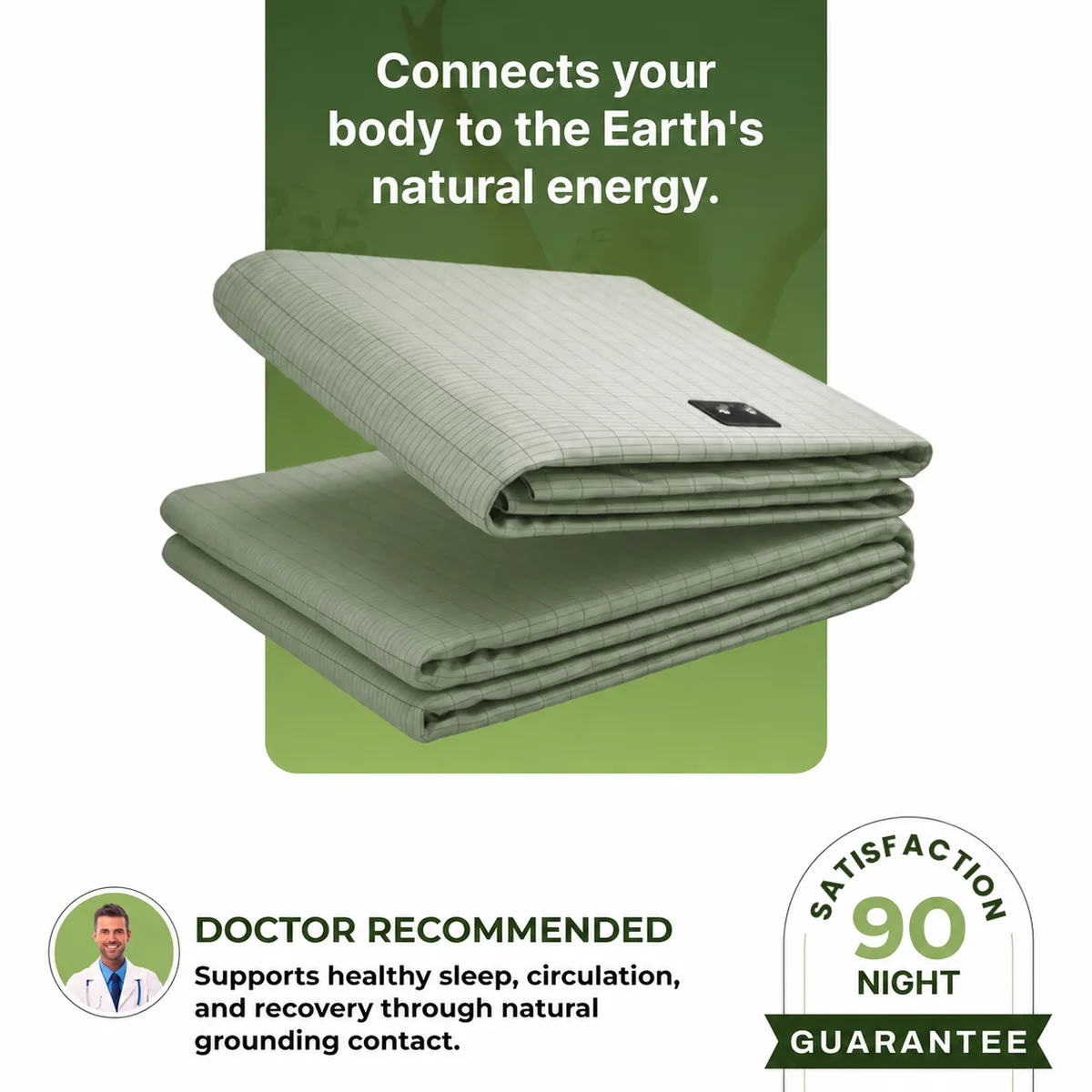 The Grounding Co marketing graphic for satisfaction guarantee on Terra grounding sheets